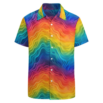Rainbow Button-Up Shirt for Men – Bold Summer Short Sleeve, Lightweight Pride Festival Shirt, Relaxed Fit