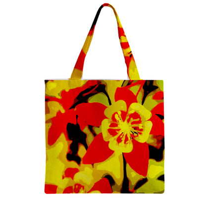 Red and Yellow Hibiscus Zipper Grocery Tote Bag