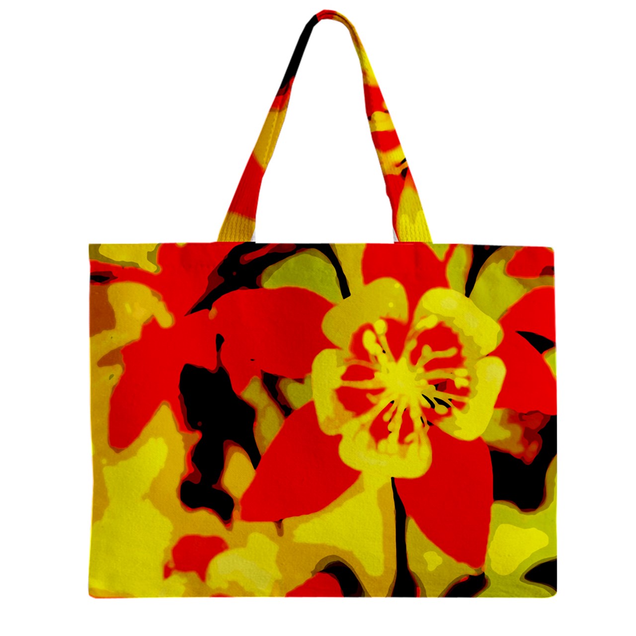 Red and Yellow Hibiscus Zipper Mini Tote Bag