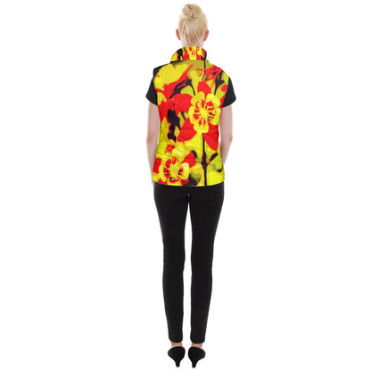 Red and Yellow Hibiscus Women's Button Up Vest