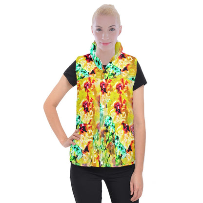 Hibiscus Impressionist Women's Button Up Vest 3XL