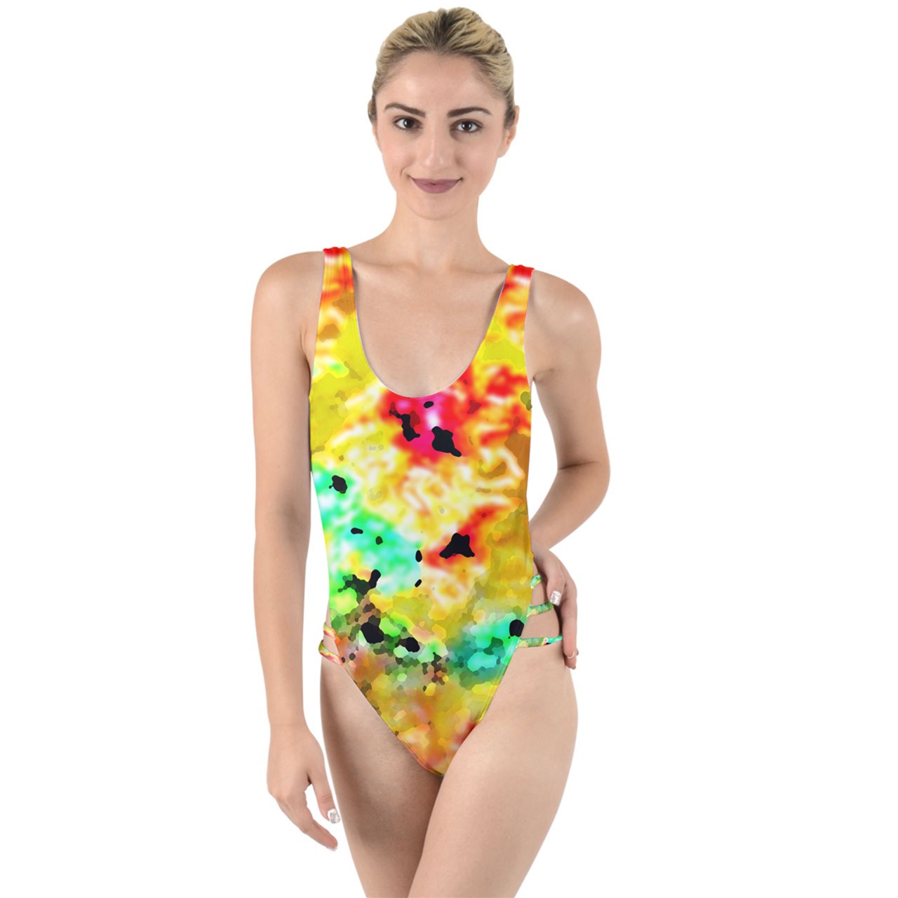 Hibiscus Impressionist High Leg Strappy Swimsuit