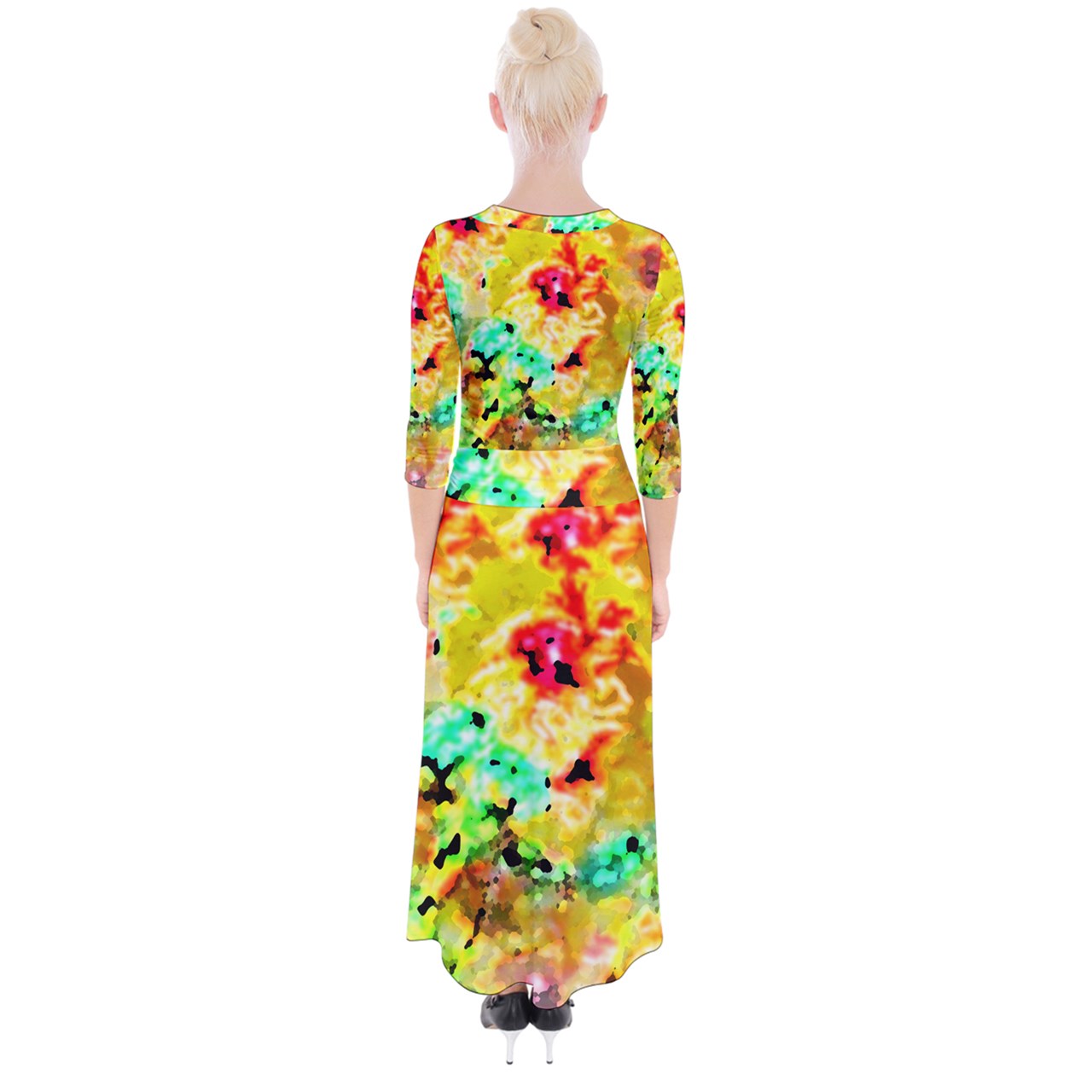 Hibiscus Impressionist Quarter Sleeve Wrap Maxi Dress