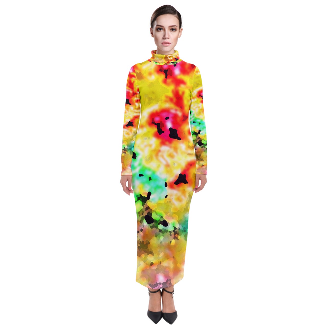 Hibiscus Impressionist Turtleneck Maxi Dress