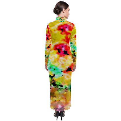 Hibiscus Impressionist Turtleneck Maxi Dress