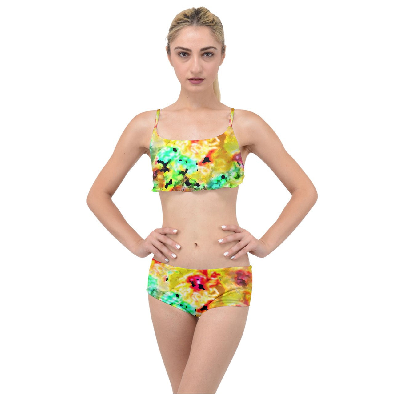 Hibiscus Impressionist Layered Top Bikini Set