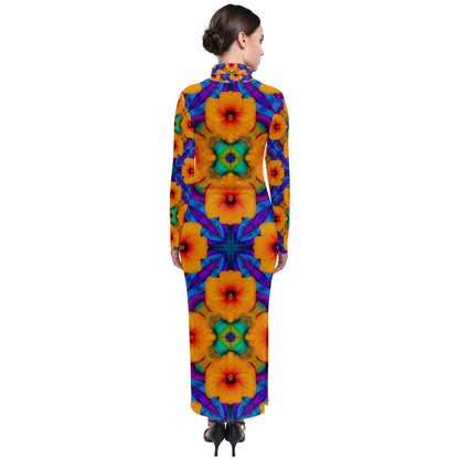 Hibiscus Array Turtleneck Maxi Dress