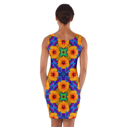 Hibiscus Array Wrap Front Bodycon Dress