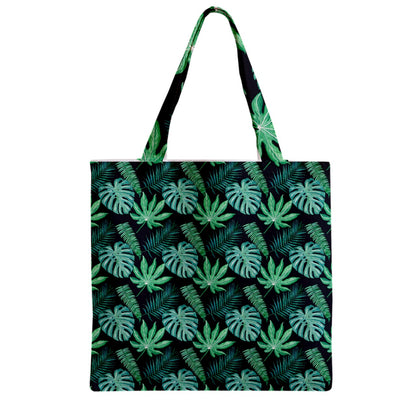 Black Monstera Zipper Grocery Tote Bag