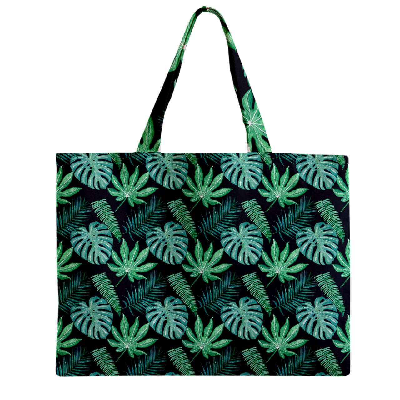 Black Monstera Zipper Mini Tote Bag