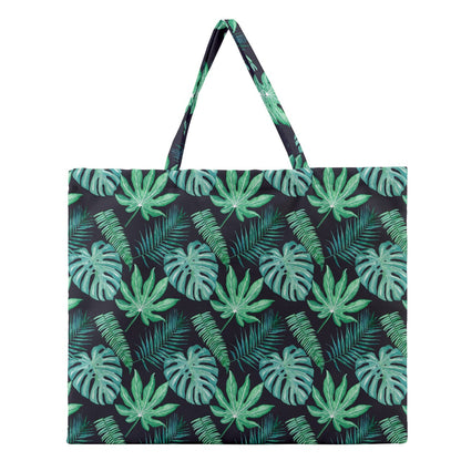 Black Monstera Zipper Large Tote Bag