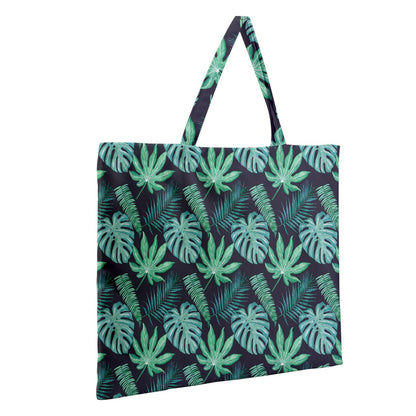 Black Monstera Zipper Large Tote Bag