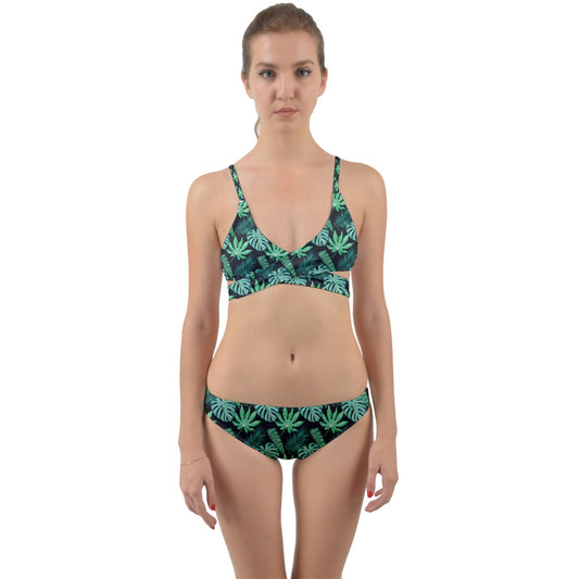 Black Monstera Wrap Around Bikini Set