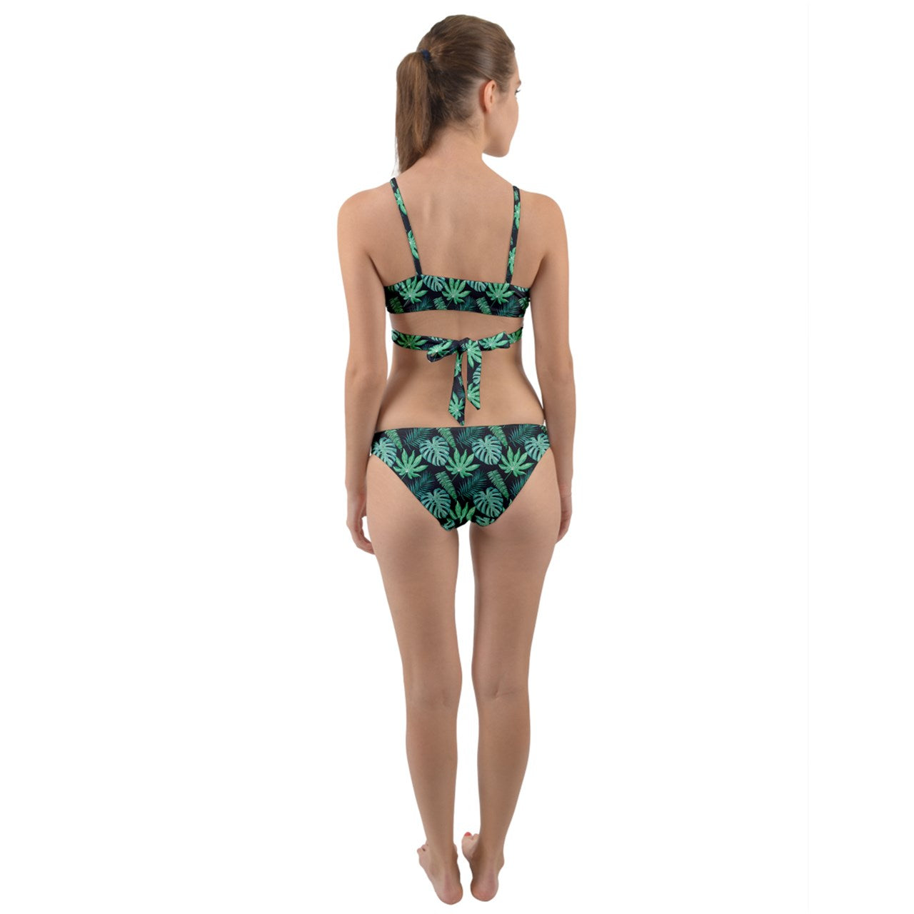 Black Monstera Wrap Around Bikini Set