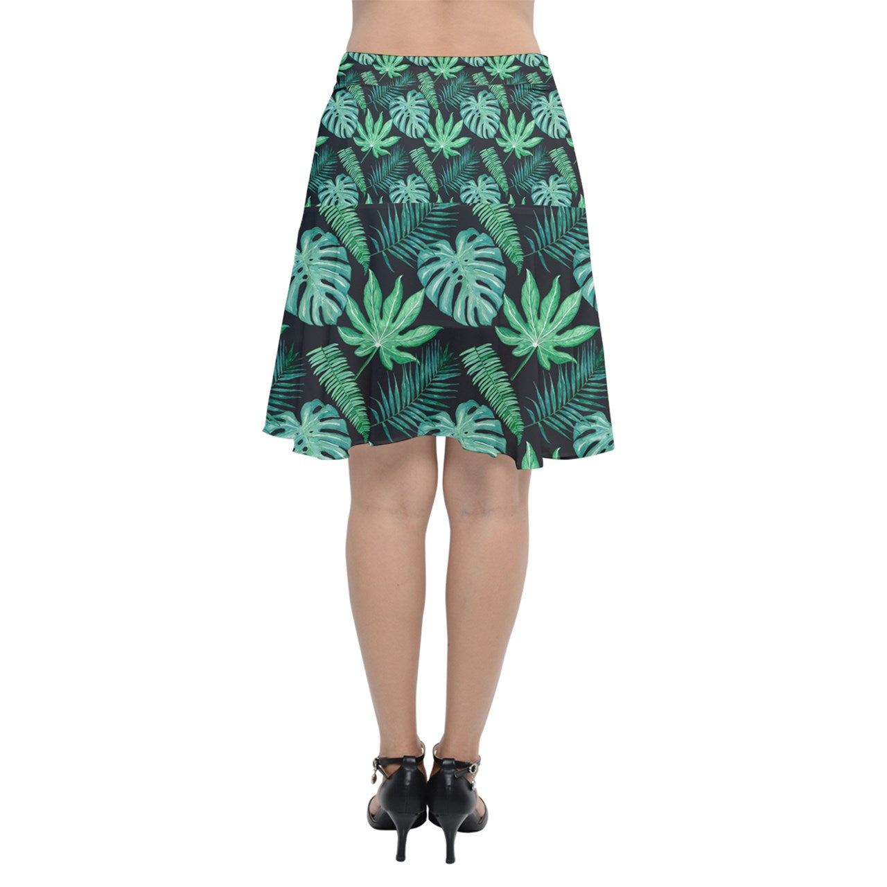 Black Monstera Chiffon Wrap Front Skirt