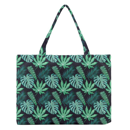 Black Monstera Zipper Medium Tote Bag