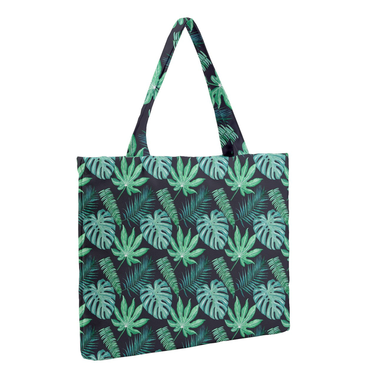 Black Monstera Zipper Medium Tote Bag