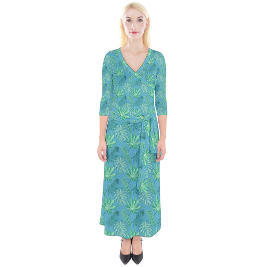 Monstera Quarter Sleeve Wrap Maxi Dress