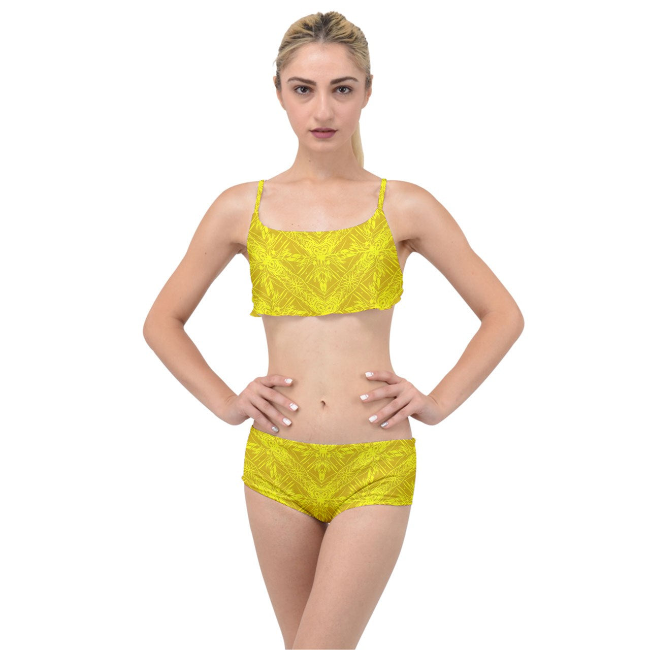 Yellow Fern Layered Top Bikini Set