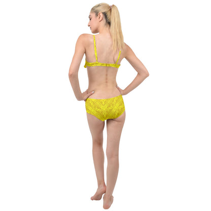 Yellow Fern Layered Top Bikini Set