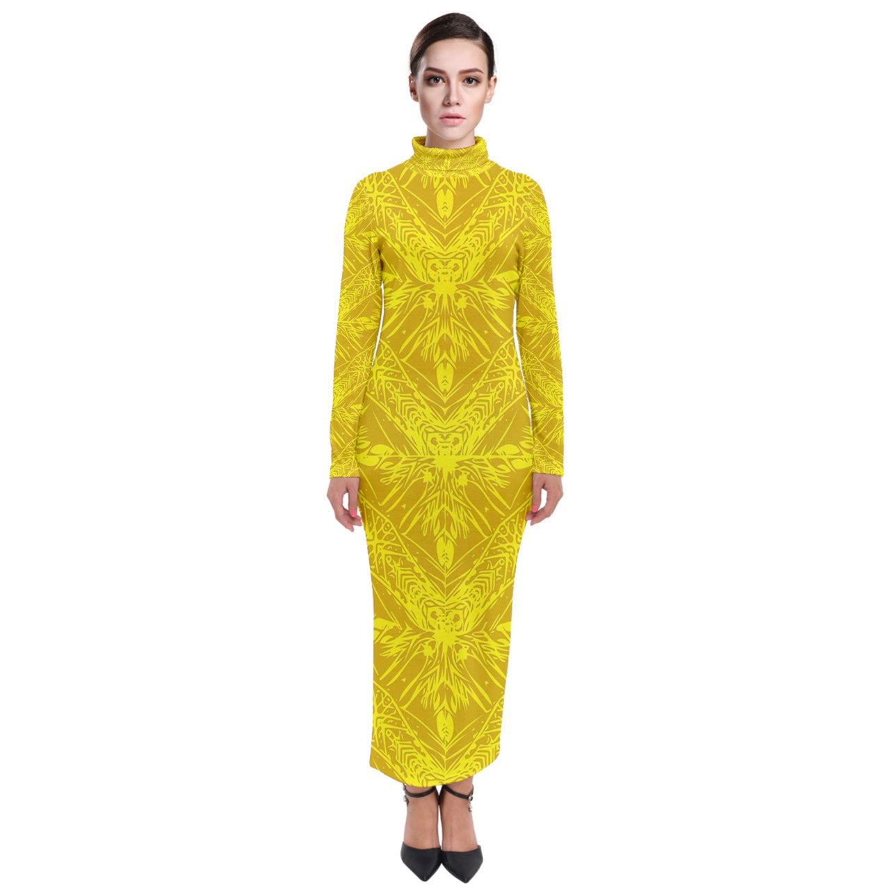 Yellow Fern Turtleneck Maxi Dress