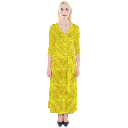 Yellow Fern Quarter Sleeve Wrap Maxi Dress