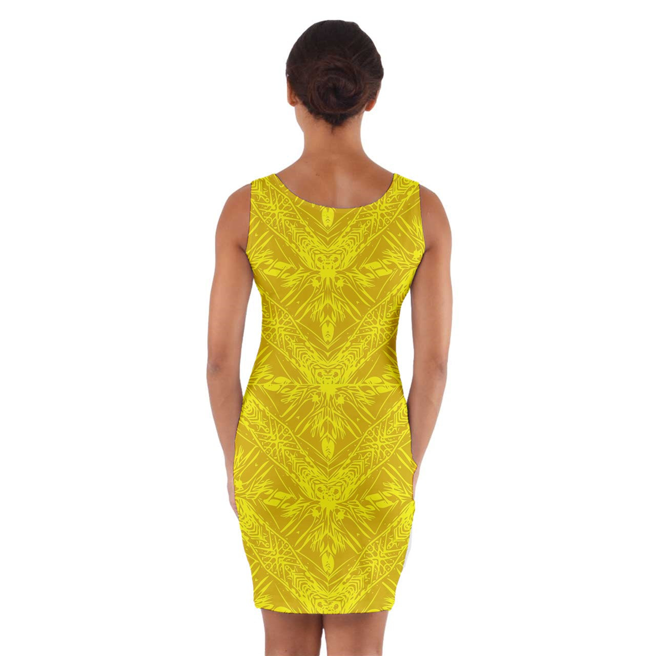 Yellow Fern Wrap Front Bodycon Dress