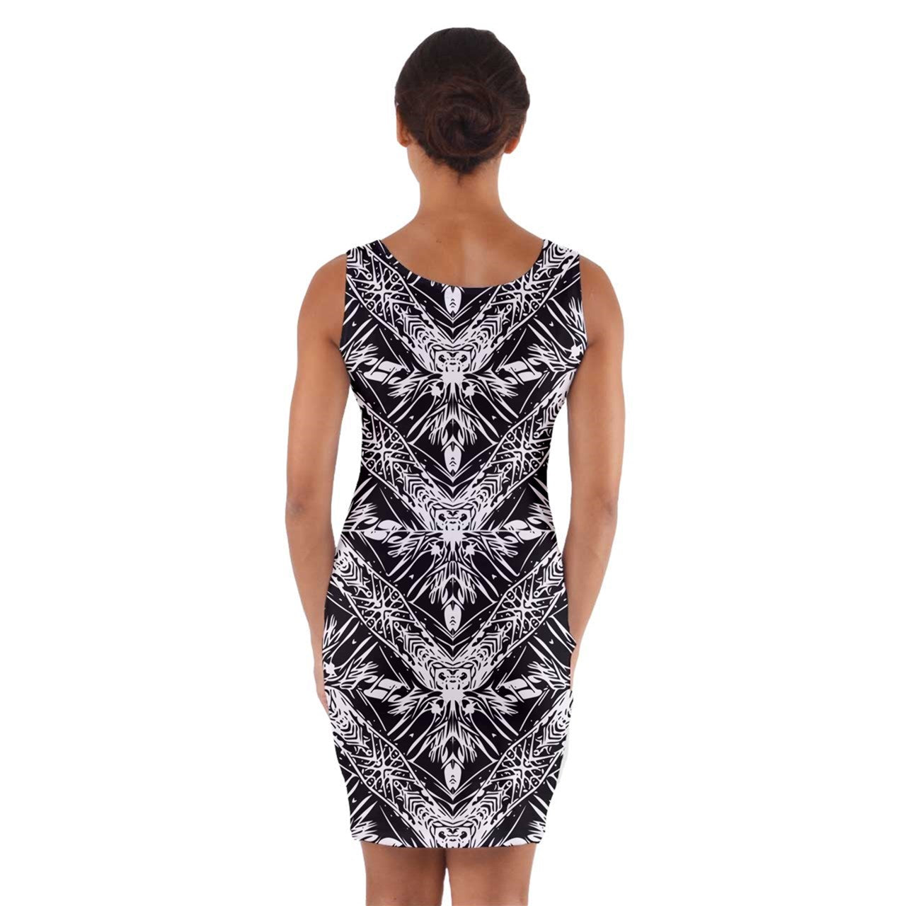 Black and White Fern Wrap Front Bodycon Dress