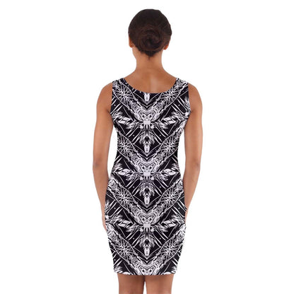 Black and White Fern Wrap Front Bodycon Dress