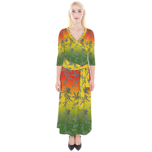 Marijuana Quarter Sleeve Wrap Maxi Dress