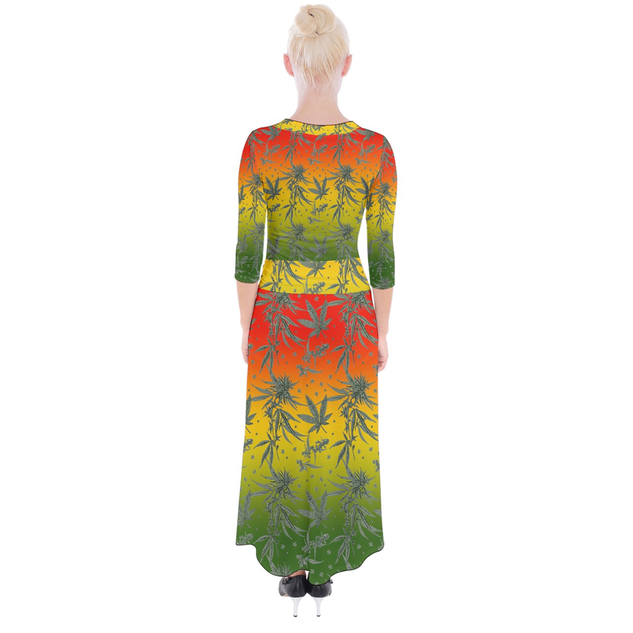 Marijuana Quarter Sleeve Wrap Maxi Dress