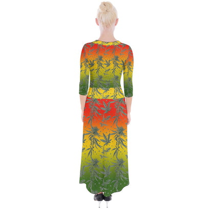 Marijuana Quarter Sleeve Wrap Maxi Dress