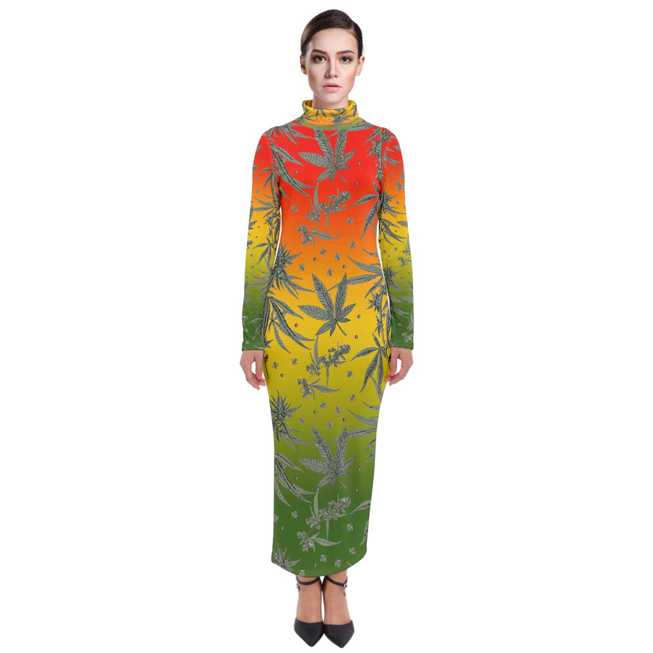 Marijuana Turtleneck Maxi Dress