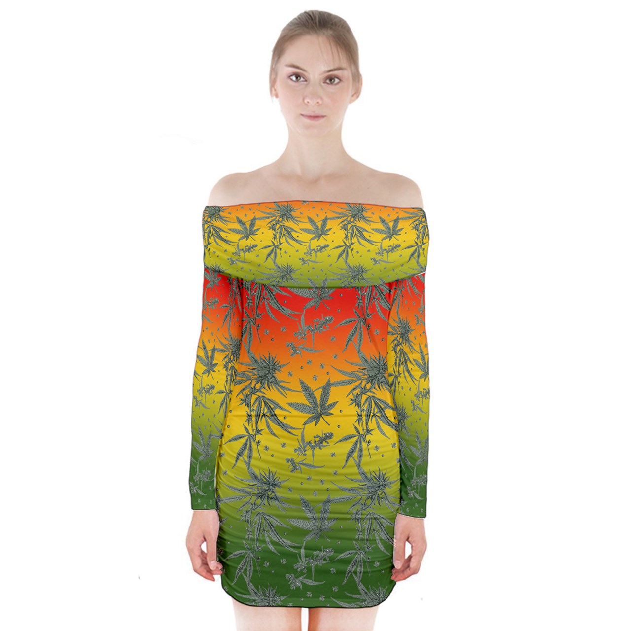 Luxtrini's Sustainable Marijuana Long Sleeve Off Shoulder Dress: A Fashionable Choice 5XL