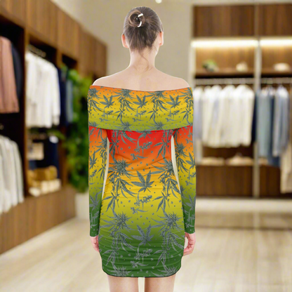 Luxtrini's Sustainable Marijuana Long Sleeve Off Shoulder Dress: A Fashionable Choice