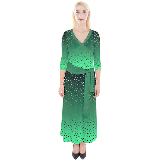 Green Gradient Quarter Sleeve Wrap Maxi Dress