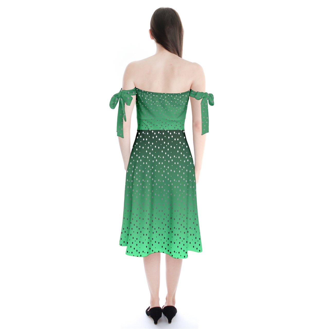 Green Gradient Shoulder Tie Bardot Midi Dress