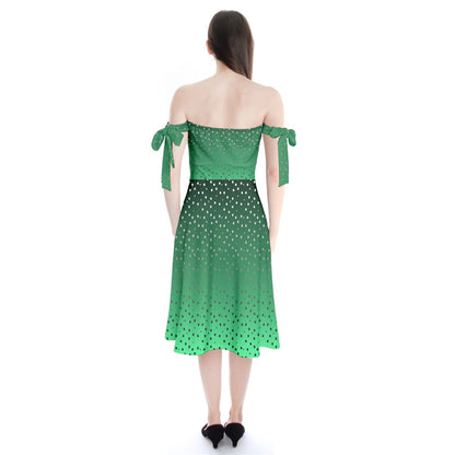 Green Gradient Shoulder Tie Bardot Midi Dress