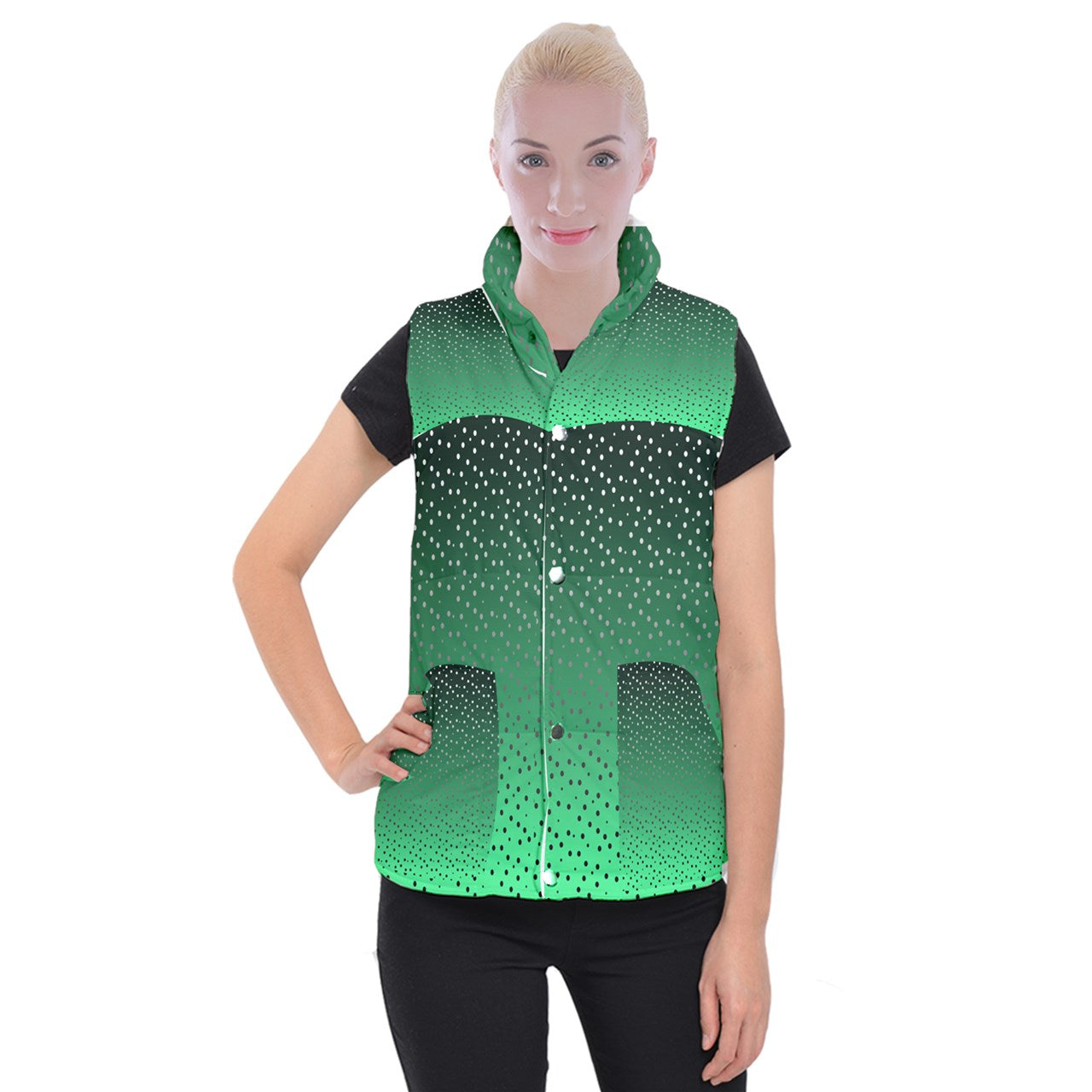 Green Gradient Women's Button Up Vest 3XL