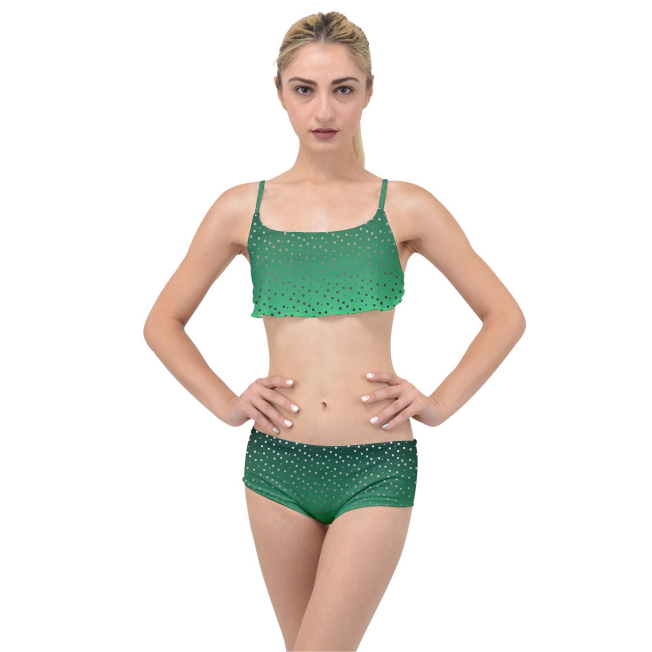 Green Gradient Layered Top Bikini Set