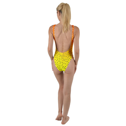 Golden Orange Gradient High Leg Strappy Swimsuit