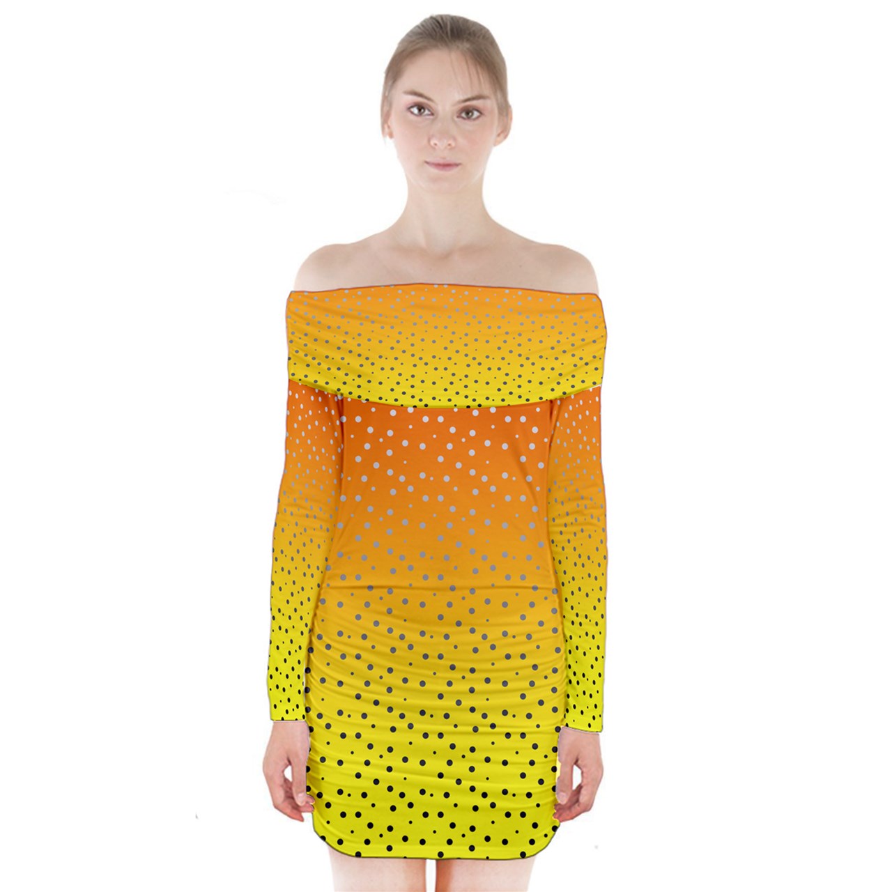 Golden Orange Gradient Long Sleeve Off Shoulder Dress 5XL