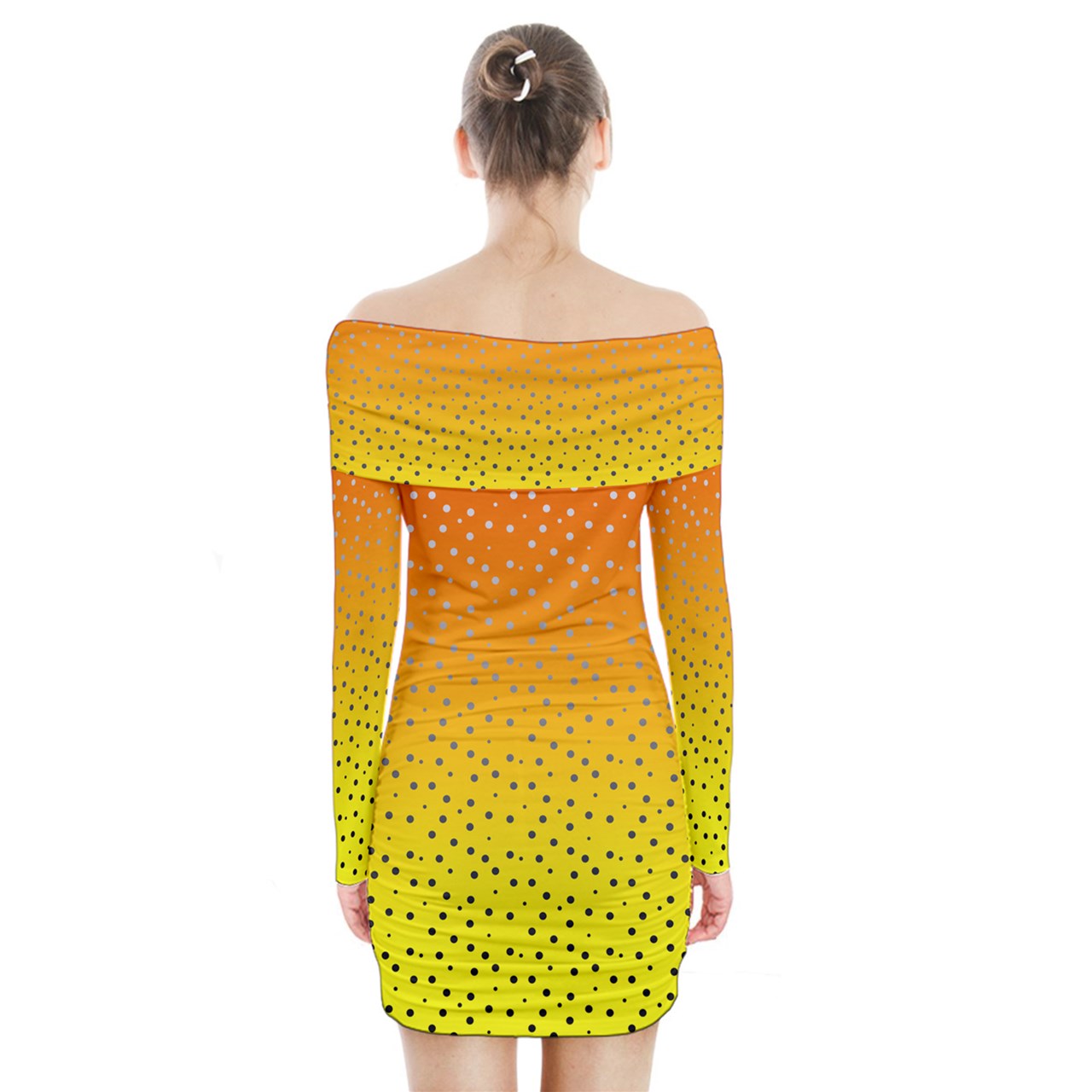 Golden Orange Gradient Long Sleeve Off Shoulder Dress