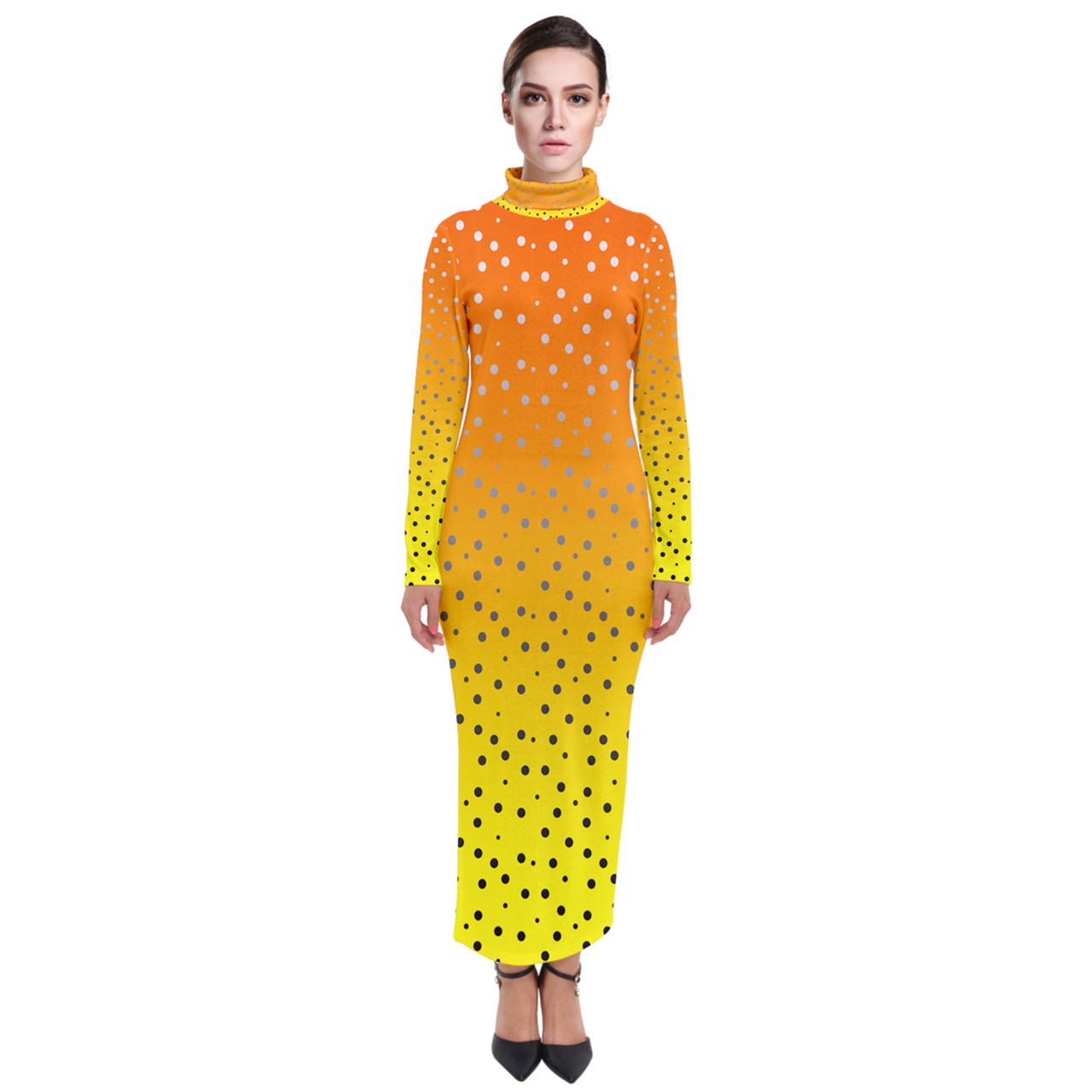 Golden Orange Gradient Turtleneck Maxi Dress