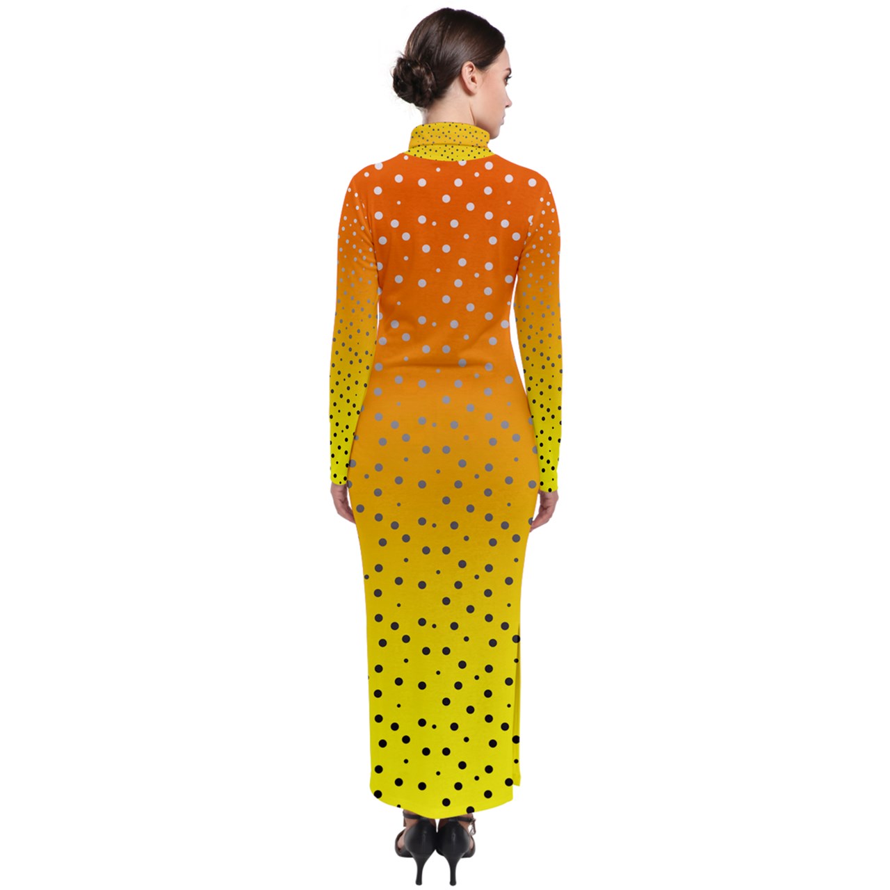 Golden Orange Gradient Turtleneck Maxi Dress