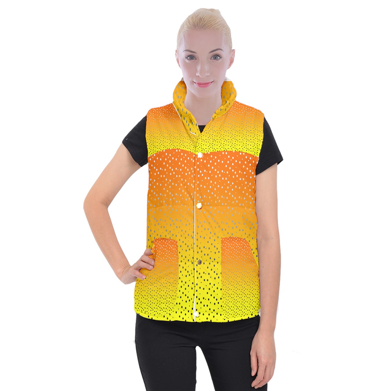Golden Orange Gradient Women's Button Up Vest 3XL