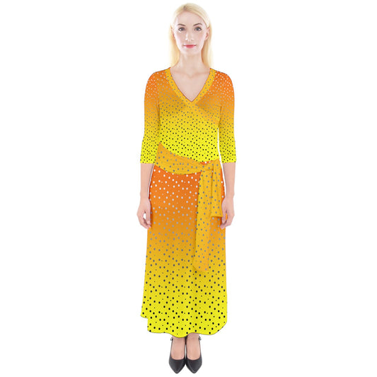 Golden Orange Gradient Quarter Sleeve Wrap Maxi Dress