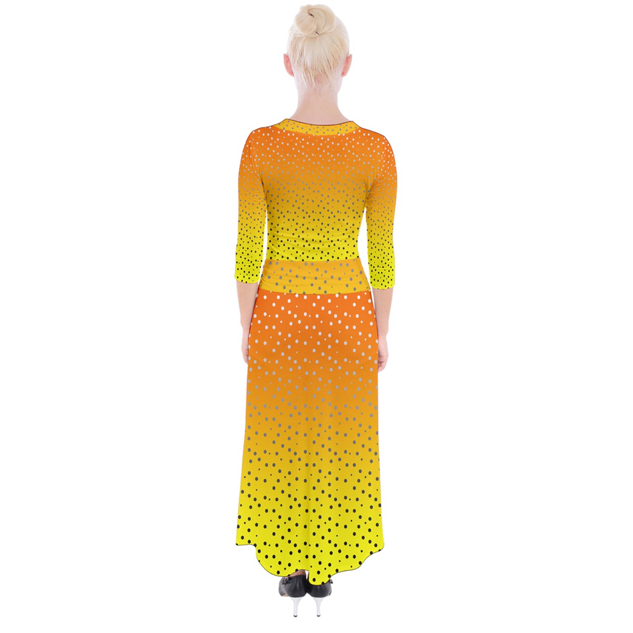 Golden Orange Gradient Quarter Sleeve Wrap Maxi Dress