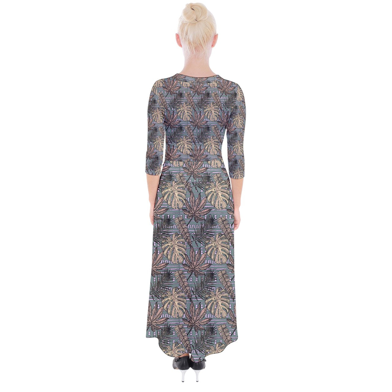 Monstera Fern #5 Quarter Sleeve Wrap Maxi Dress