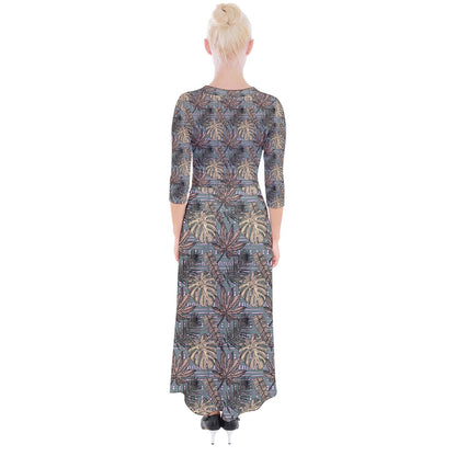 Monstera Fern #5 Quarter Sleeve Wrap Maxi Dress